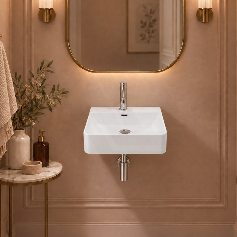 Above Counter / Wall Hung Ceramic Basin Square 420x420x120mm - Colours Available