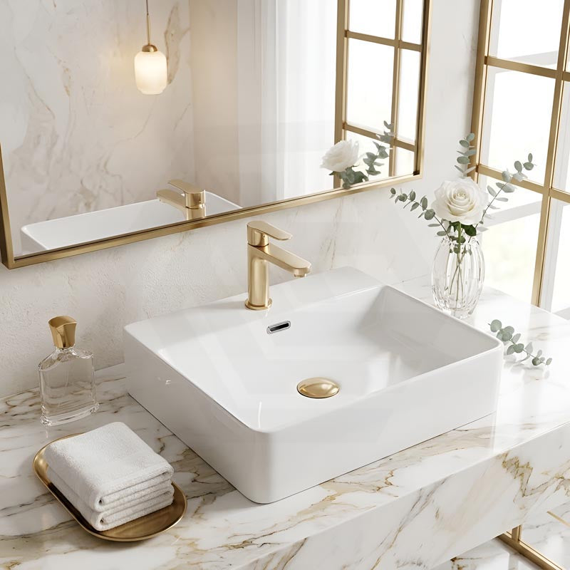 Above Counter / Wall Hung Rectangle Ceramic Basin One Tap Hole 500x420x120mm - Gloss White