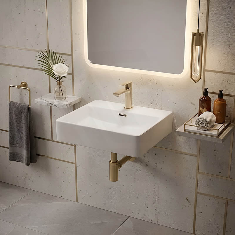 Above Counter / Wall Hung Rectangle Ceramic Basin One Tap Hole 500x420x120mm - Gloss White