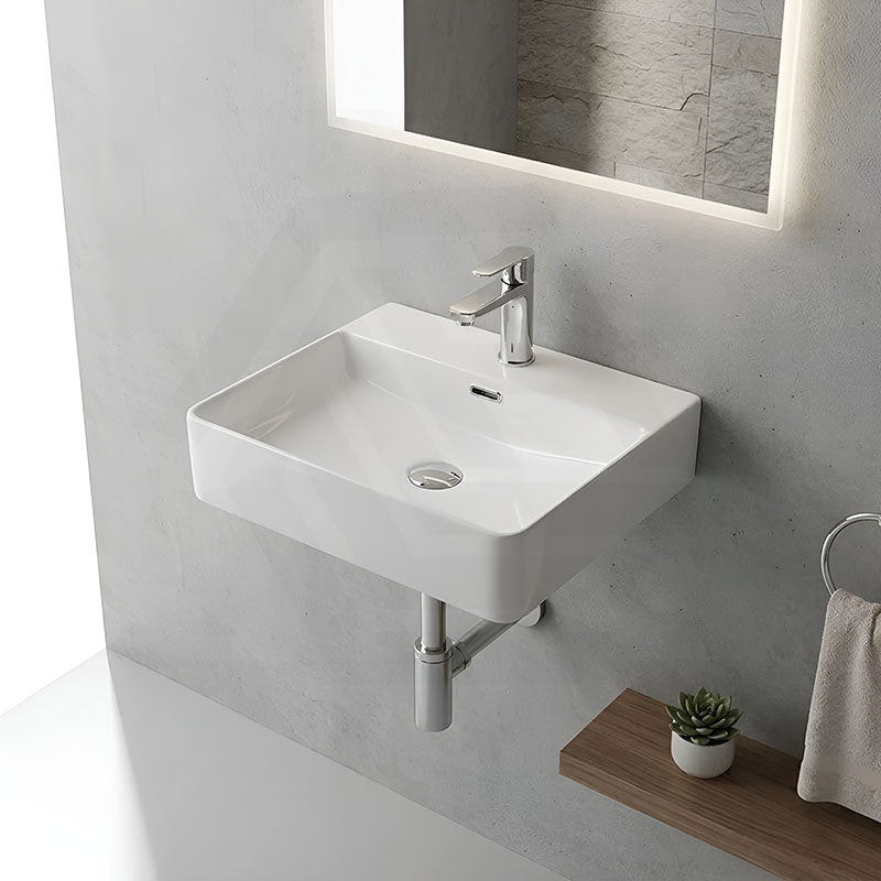 Above Counter / Wall Hung Rectangle Ceramic Basin One Tap Hole 500x420x120mm - Gloss White