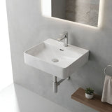 Above Counter / Wall Hung Rectangle Ceramic Basin One Tap Hole 500x420x120mm - Gloss White