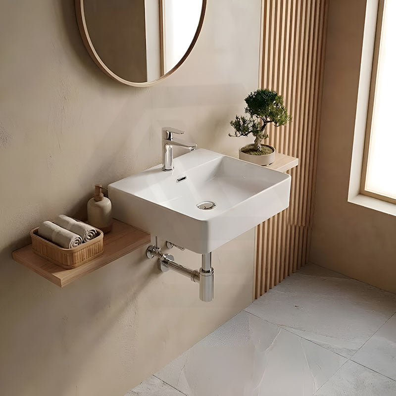 Above Counter / Wall Hung Rectangle Ceramic Basin One Tap Hole 500x420x120mm - Gloss White