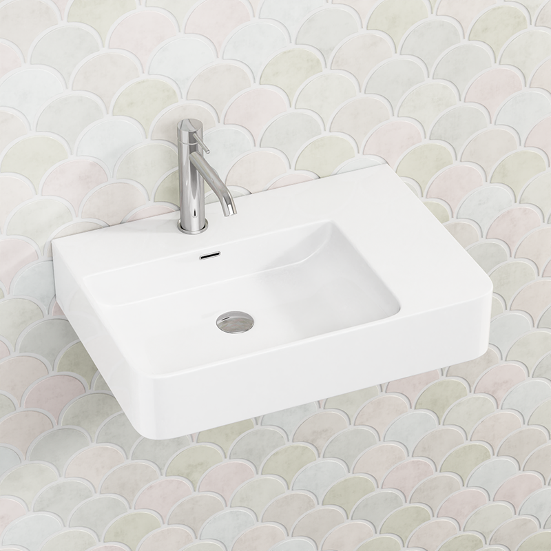 600x420x120mm Wall-hung Rectangle White Ceramic Basin Left / Right Hand Bowl One Tap Hole