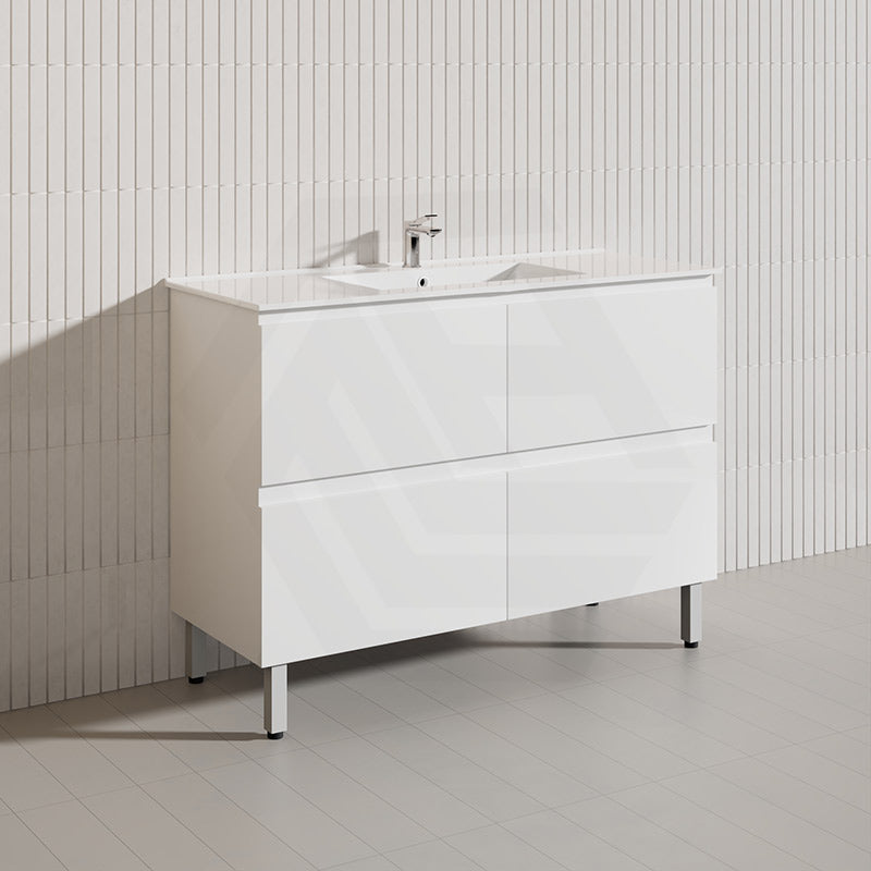 1200mm Bathroom Freestanding Vanity with Legs / Kickboard Gloss White Polyurethane PVC Cabinet ONLY & Ceramic Top Available
