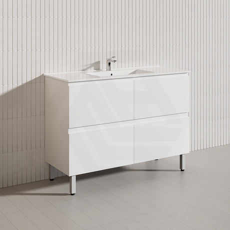 1200mm Bathroom Freestanding Vanity with Legs / Kickboard Gloss White Polyurethane PVC Cabinet ONLY & Ceramic Top Available