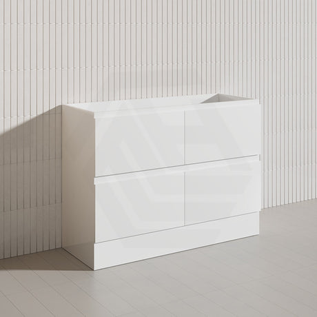 1200mm Bathroom Freestanding Vanity with Legs / Kickboard Gloss White Polyurethane PVC Cabinet ONLY & Ceramic Top Available