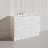 1200mm Bathroom Freestanding Vanity with Legs / Kickboard Gloss White Polyurethane PVC Cabinet ONLY & Ceramic Top Available