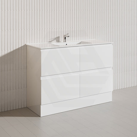 1200mm Bathroom Freestanding Vanity with Legs / Kickboard Gloss White Polyurethane PVC Cabinet ONLY & Ceramic Top Available