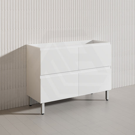 1200mm Bathroom Freestanding Vanity with Legs / Kickboard Gloss White Polyurethane PVC Cabinet ONLY & Ceramic Top Available