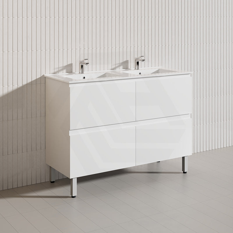 1200mm Bathroom Freestanding Vanity with Legs / Kickboard Gloss White Polyurethane PVC Cabinet ONLY & Ceramic Top Available