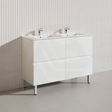 1200mm Bathroom Freestanding Vanity with Legs / Kickboard Gloss White Polyurethane PVC Cabinet ONLY & Ceramic Top Available