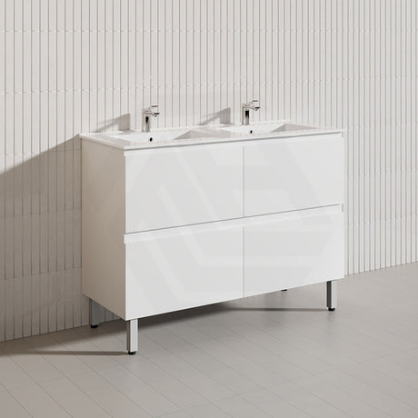 1200mm Bathroom Freestanding Vanity with Legs / Kickboard Gloss White Polyurethane PVC Cabinet ONLY & Ceramic Top Available
