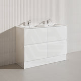 1200mm Bathroom Freestanding Vanity with Legs / Kickboard Gloss White Polyurethane PVC Cabinet ONLY & Ceramic Top Available