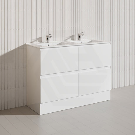 1200mm Bathroom Freestanding Vanity with Legs / Kickboard Gloss White Polyurethane PVC Cabinet ONLY & Ceramic Top Available