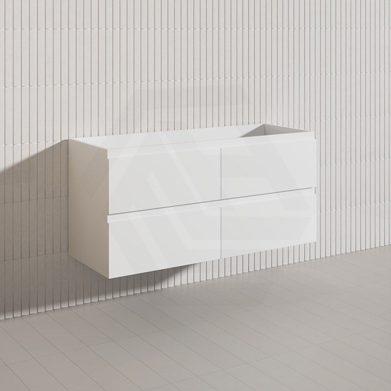 1200mm Bathroom Wall Hung Vanity Polyurethane PVC Floor Cabinet ONLY & Ceramic Top Available - Gloss White