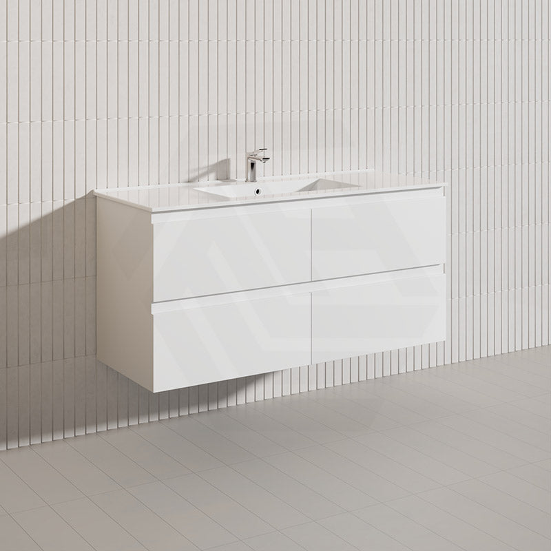 1200mm Bathroom Wall Hung Vanity Polyurethane PVC Floor Cabinet ONLY & Ceramic Top Available - Gloss White
