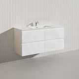 1200mm Bathroom Wall Hung Vanity Polyurethane PVC Floor Cabinet ONLY & Ceramic Top Available - Gloss White