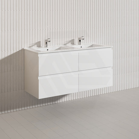 1200mm Bathroom Wall Hung Vanity Polyurethane PVC Floor Cabinet ONLY & Ceramic Top Available - Gloss White