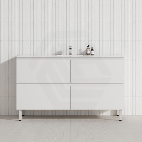 600-1500mm Bathroom Freestanding Vanity with Legs Gloss White Polyurethane PVC Cabinet ONLY & Ceramic Top Available