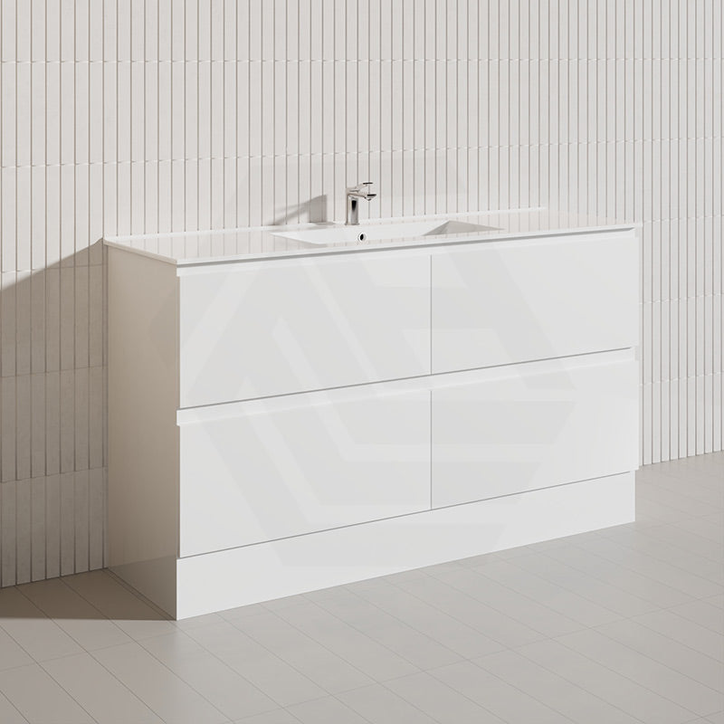 1500mm Bathroom Freestanding Vanity with Legs / Kickboard Gloss White Polyurethane PVC Cabinet ONLY & Ceramic Top Available