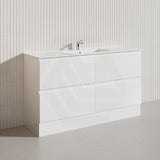 1500mm Bathroom Freestanding Vanity with Legs / Kickboard Gloss White Polyurethane PVC Cabinet ONLY & Ceramic Top Available