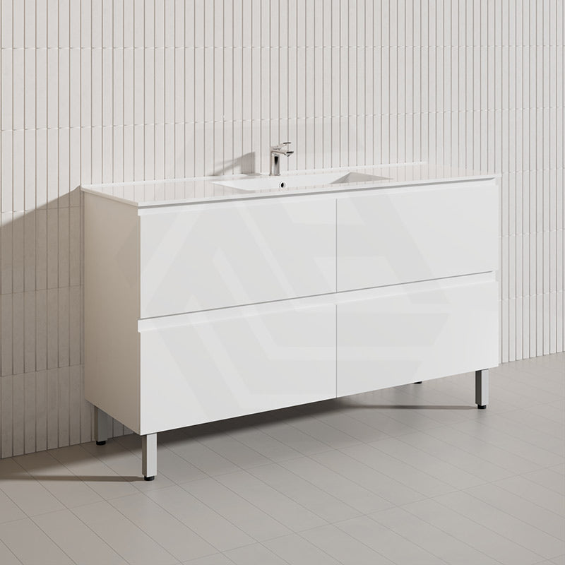 1500mm Bathroom Freestanding Vanity with Legs / Kickboard Gloss White Polyurethane PVC Cabinet ONLY & Ceramic Top Available