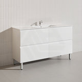 1500mm Bathroom Freestanding Vanity with Legs / Kickboard Gloss White Polyurethane PVC Cabinet ONLY & Ceramic Top Available