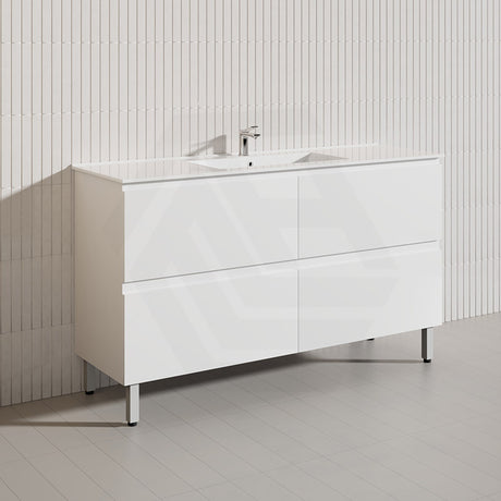 1500mm Bathroom Freestanding Vanity with Legs / Kickboard Gloss White Polyurethane PVC Cabinet ONLY & Ceramic Top Available