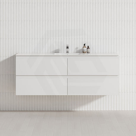 600-1500mm Bathroom Wall Hung Vanity Gloss White Polyurethane PVC Floor Cabinet ONLY & Ceramic Top Available