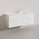 1500mm Bathroom Wall Hung Vanity Polyurethane PVC Floor Cabinet ONLY & Ceramic Top Available - Gloss White