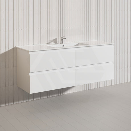 1500mm Bathroom Wall Hung Vanity Polyurethane PVC Floor Cabinet ONLY & Ceramic Top Available - Gloss White