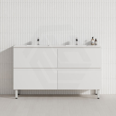 600-1500mm Bathroom Freestanding Vanity with Legs Gloss White Polyurethane PVC Cabinet ONLY & Ceramic Top Available