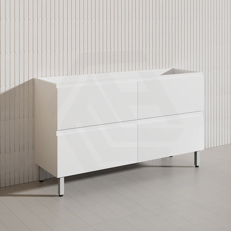 1500mm Bathroom Freestanding Vanity with Legs / Kickboard Gloss White Polyurethane PVC Cabinet ONLY & Ceramic Top Available