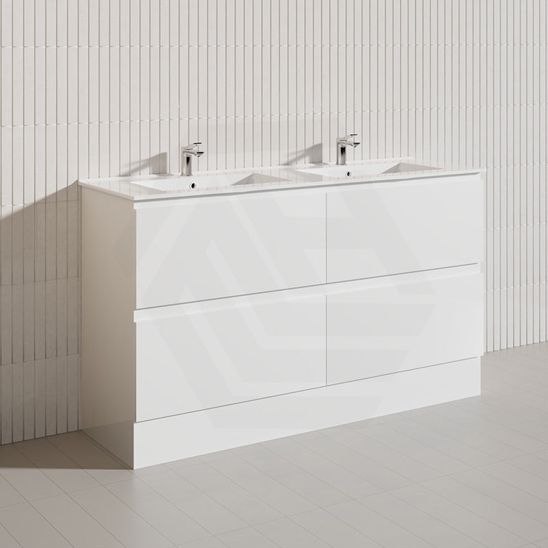 1500mm Bathroom Freestanding Vanity with Legs / Kickboard Gloss White Polyurethane PVC Cabinet ONLY & Ceramic Top Available