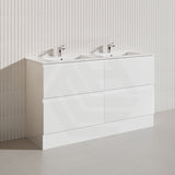 1500mm Bathroom Freestanding Vanity with Legs / Kickboard Gloss White Polyurethane PVC Cabinet ONLY & Ceramic Top Available