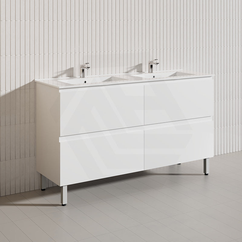 1500mm Bathroom Freestanding Vanity with Legs / Kickboard Gloss White Polyurethane PVC Cabinet ONLY & Ceramic Top Available