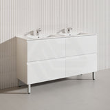 1500mm Bathroom Freestanding Vanity with Legs / Kickboard Gloss White Polyurethane PVC Cabinet ONLY & Ceramic Top Available