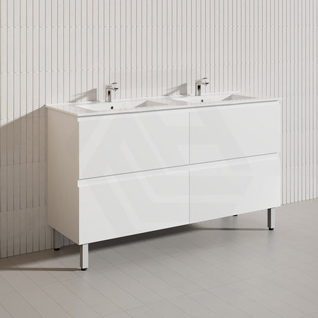 1500mm Bathroom Freestanding Vanity with Legs / Kickboard Gloss White Polyurethane PVC Cabinet ONLY & Ceramic Top Available