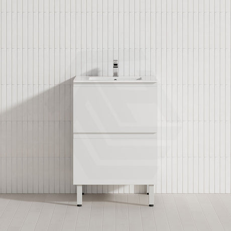 600-1500mm Bathroom Freestanding Vanity with Legs Gloss White Polyurethane PVC Cabinet ONLY & Ceramic Top Available