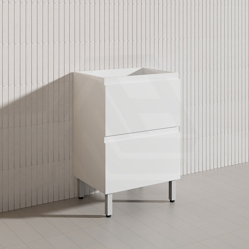 600mm Bathroom Freestanding Vanity with Legs / Kickboard Gloss White Polyurethane PVC Cabinet ONLY & Ceramic Top Available