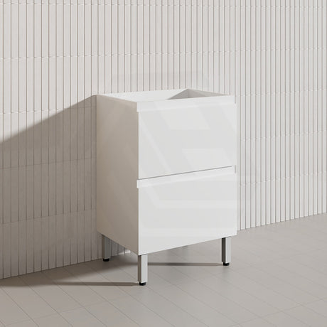 600mm Bathroom Freestanding Vanity with Legs / Kickboard Gloss White Polyurethane PVC Cabinet ONLY & Ceramic Top Available