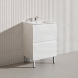 600mm Bathroom Freestanding Vanity with Legs / Kickboard Gloss White Polyurethane PVC Cabinet ONLY & Ceramic Top Available