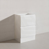 600mm Bathroom Freestanding Vanity with Legs / Kickboard Gloss White Polyurethane PVC Cabinet ONLY & Ceramic Top Available