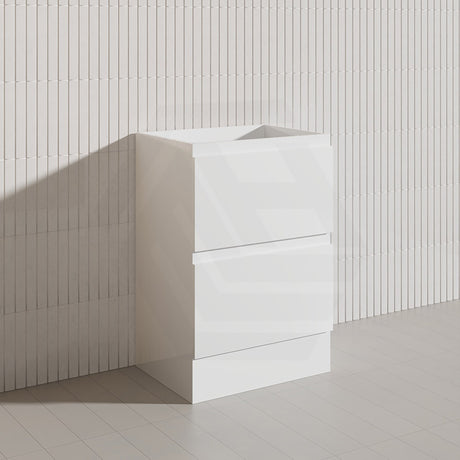 600mm Bathroom Freestanding Vanity with Legs / Kickboard Gloss White Polyurethane PVC Cabinet ONLY & Ceramic Top Available
