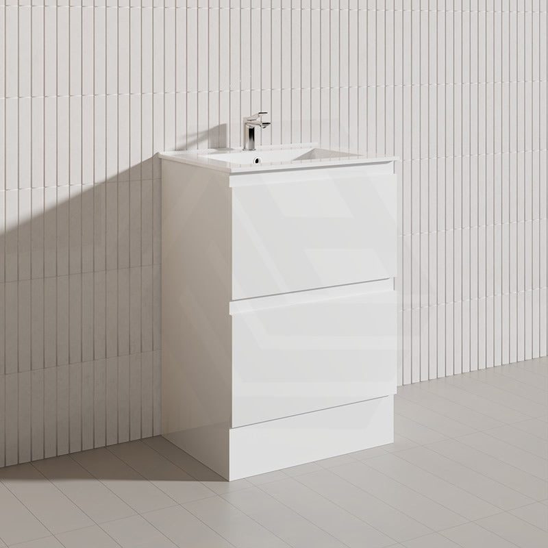 600mm Bathroom Freestanding Vanity with Legs / Kickboard Gloss White Polyurethane PVC Cabinet ONLY & Ceramic Top Available