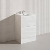 600mm Bathroom Freestanding Vanity with Legs / Kickboard Gloss White Polyurethane PVC Cabinet ONLY & Ceramic Top Available