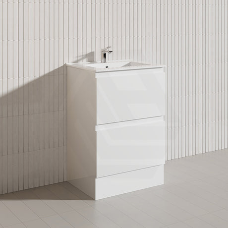 600mm Bathroom Freestanding Vanity with Legs / Kickboard Gloss White Polyurethane PVC Cabinet ONLY & Ceramic Top Available