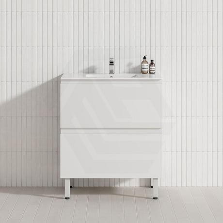 600-1500mm Bathroom Freestanding Vanity with Legs Gloss White Polyurethane PVC Cabinet ONLY & Ceramic Top Available