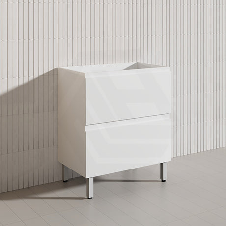 750mm Bathroom Freestanding Vanity with Legs / Kickboard Gloss White Polyurethane PVC Cabinet ONLY & Ceramic Top Available