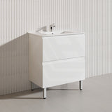 750mm Bathroom Freestanding Vanity with Legs / Kickboard Gloss White Polyurethane PVC Cabinet ONLY & Ceramic Top Available